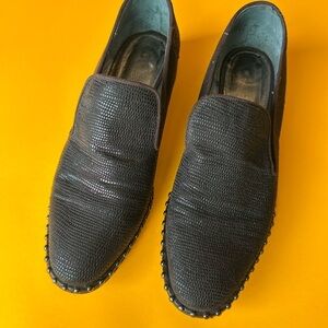 Adrianna Papell Black Leather Slip On Studded Textured Loafers Size 8 1/2